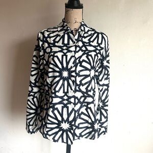 S SUNG SAMANTHA SUNG NY Sequined Button Up Silk White Blue Blouse Size 6